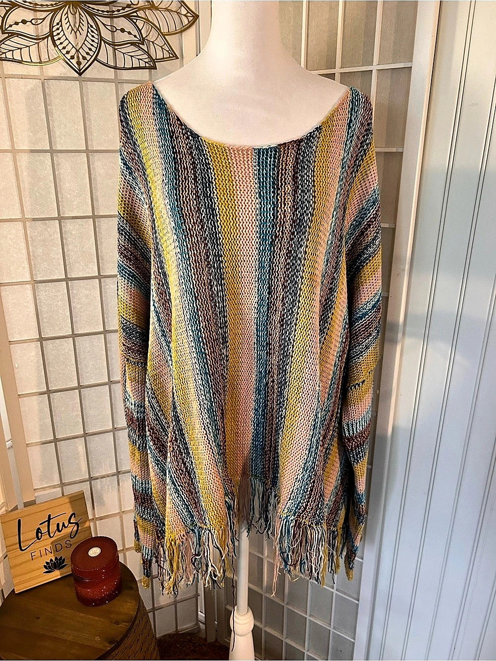 Natural Life Multicolor Striped Fringe Sweater Size L/XL